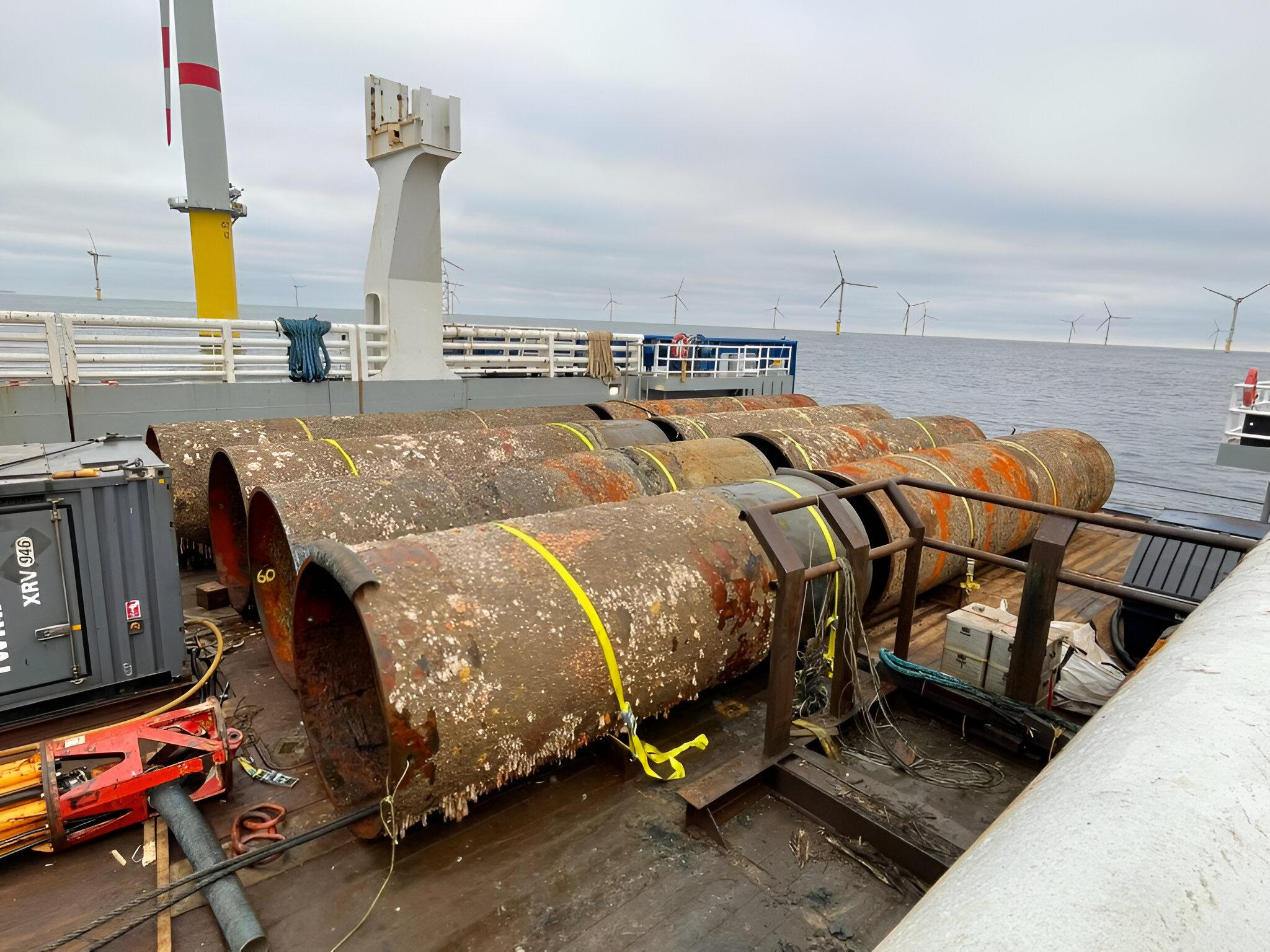 Rusty decommissioned pipes on vessel